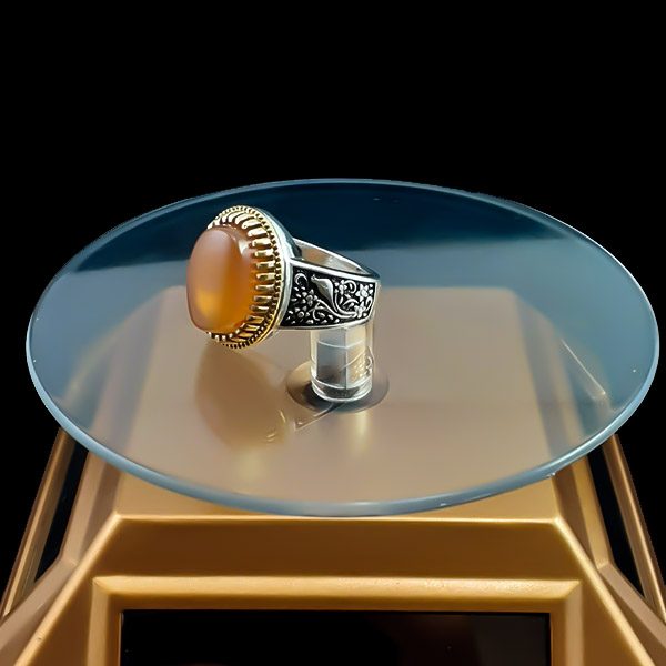 انگشتر نقره مردانه طرح دور طلایی بایگان با سنگ عقیق یمنی سرخ - Image 3