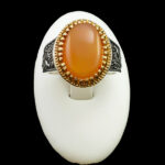 انگشتر نقره مردانه طرح دور طلایی بایگان با سنگ عقیق یمنی سرخ - Image 5