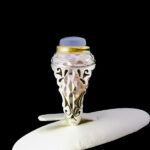 انگشتر نقره مردانه دست ساز فاخر دور طلایی طرح بردیا با سنگ عقیق کبود یمنی - Image 2