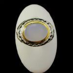 انگشتر نقره مردانه دست ساز فاخر دور طلایی طرح بهاوند با سنگ عقیق کبود یمنی - Image 6