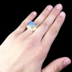 انگشتر نقره مردانه دست ساز فاخر دور طلایی طرح بهاوند با سنگ عقیق کبود یمنی - Image 3