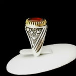 انگشتر نقره مردانه طرح دور طلایی یا علی مدد با سنگ گارنت الماس تراش - Image 5