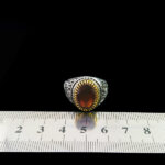 انگشتر نقره مردانه طرح دور طلایی بهمرد با سنگ گارنت الماس تراش - Image 2