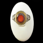 انگشتر نقره مردانه طرح دور طلایی بهیاد با سنگ گارنت الماس تراش - Image 2