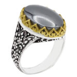 انگشتر حدید نقره مردانه طرح دورطلایی جمیل + حکاکی