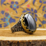 انگشتر حدید نقره مردانه طرح دورطلایی جمیل + حکاکی - Image 5