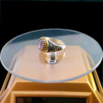 انگشتر نقره مردانه طرح دور طلایی فانتزی سلام بر حسین با سنگ آمیتیست الماس تراش - Image 5