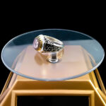 انگشتر نقره مردانه طرح دور طلایی حیدر امیر المومنین با سنگ آمیتیست الماس تراش - Image 5