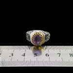 انگشتر نقره مردانه طرح دور طلایی حیدر امیر المومنین با سنگ آمیتیست الماس تراش - Image 6