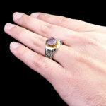 انگشتر نقره مردانه طرح دور طلایی حیدر امیر المومنین با سنگ آمیتیست الماس تراش - Image 2