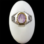 انگشتر نقره مردانه طرح دور طلایی حیدر امیر المومنین با سنگ آمیتیست الماس تراش - Image 3