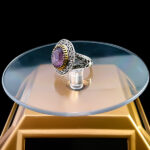 انگشتر نقره مردانه طرح دور طلایی پرهان با سنگ آمیتیست الماس تراش - Image 2