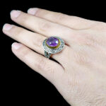 انگشتر نقره مردانه طرح دور طلایی پرهان با سنگ آمیتیست الماس تراش - Image 3