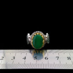 انگشتر نقره مردانه طرح دور طلایی فانتزی یا علی با سنگ زمرد الماس تراش - Image 3