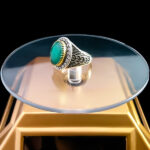 انگشتر نقره مردانه طرح دور طلایی پرشان با سنگ زمرد الماس تراش - Image 3