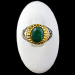 انگشتر نقره مردانه طرح دور طلایی سلام بر حسین با سنگ زمرد الماس تراش - Image 6