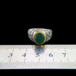 انگشتر نقره مردانه طرح دور طلایی فانتزی یا محمد با سنگ زمرد الماس تراش - Image 3