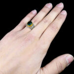 انگشتر نقره مردانه طرح دور طلایی فانتزی یا محمد با سنگ زمرد الماس تراش - Image 4