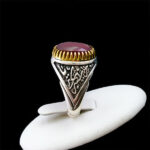 انگشتر گارنت نقره مردانه طرح دور طلایی یا زینب کبری (س) - Image 4