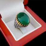 انگشتر عقیق سبز نقره مردانه طرح دور طلایی رامیار‌‌‌ - Image 6