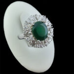 انگشتر زمرد الماس تراش نقره زنانه طرح ساحل