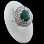 انگشتر زمرد الماس تراش نقره زنانه طرح ساحله