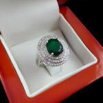 انگشتر زمرد الماس تراش نقره زنانه طرح ساحله - Image 4