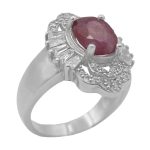 انگشتر یاقوت سرخ الماس تراش نقره زنانه طرح انسیه ۱