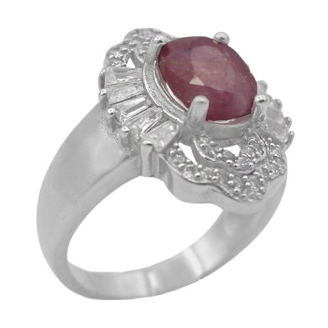 انگشتر یاقوت سرخ الماس تراش نقره زنانه طرح انسیه ۱