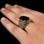 انگشتر گارنت نقره مردانه طرح دور طلایی خسرو - Image 4