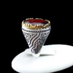 انگشتر گارنت نقره مردانه طرح دور طلایی خسرو - Image 5