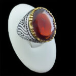 انگشتر گارنت نقره مردانه طرح دور طلایی خسرو