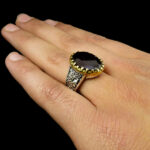 انگشتر گارنت نقره مردانه طرح دور طلایی خشایار - Image 2