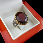 انگشتر گارنت نقره مردانه طرح دور طلایی خشایار - Image 4