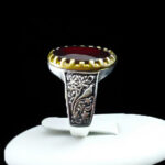انگشتر گارنت نقره مردانه طرح دور طلایی خشایار - Image 5