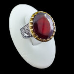 انگشتر گارنت نقره مردانه طرح دور طلایی خشایار