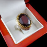 انگشتر گارنت نقره مردانه طرح دور طلایی خسروزاد - Image 4