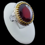 انگشتر گارنت نقره مردانه طرح دور طلایی خسروزاد