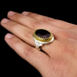 انگشتر گارنت نقره مردانه طرح دور طلایی خسروزاد - Image 3