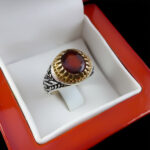 انگشتر گارنت نقره مردانه طرح دور طلایی سلام بر حسین (ع) - Image 6