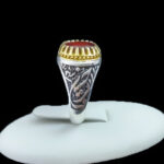 انگشتر گارنت نقره مردانه طرح دور طلایی سلام بر حسین (ع) - Image 3