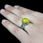 انگشتر شرف الشمس نقره مردانه طرح دورطلایی حجت + حکاکی - Image 4