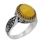 انگشتر شرف الشمس نقره مردانه طرح دورطلایی حجت + حکاکی