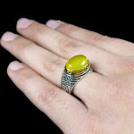 انگشتر شرف الشمس نقره مردانه طرح دورطلایی مهرداد + حکاکی - Image 2