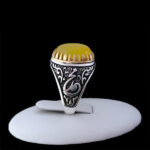 انگشتر شرف الشمس نقره مردانه طرح دورطلایی محمد رسول الله(ص) + حکاکی - Image 6