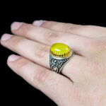 انگشتر شرف الشمس نقره مردانه طرح دورطلایی محمد رسول الله(ص) + حکاکی - Image 3