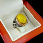 انگشتر شرف الشمس نقره مردانه طرح دورطلایی محمد رسول الله(ص) + حکاکی - Image 4