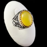 انگشتر شرف الشمس نقره مردانه طرح دورطلایی محمد رسول الله(ص) + حکاکی