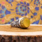 انگشتر شرف الشمس نقره مردانه طرح دورطلایی سلام بر حسین + حکاکی - Image 5