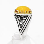 انگشتر شرف الشمس نقره مردانه طرح دورطلایی فاخر یا علی مدد + حکاکی - Image 2